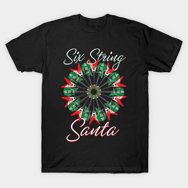 Gift for Guitarists Six String Santa Electric Guitar Wreath Gift T-Shirt by Vector Deluxe